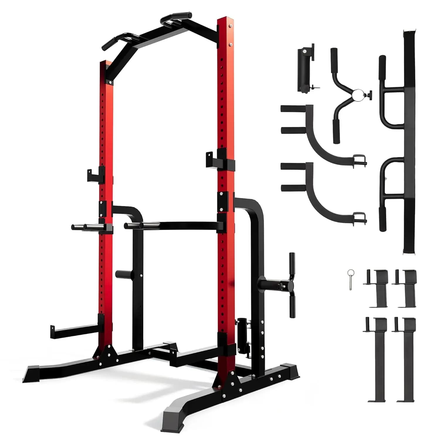 Power Cage Squat Rack with Traction Bar and Dip Station, Capacity 2400LB, Multifunctional Rack for Home Gym, Customizable