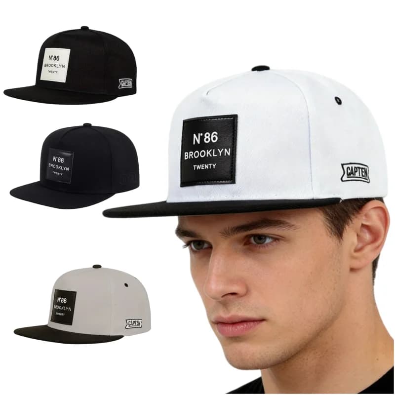 N ° Snapback 86 Brooklyn Hat with Flat visor, Adjustable Baseball Cap for Men and Women, Casual Style and Streetwear