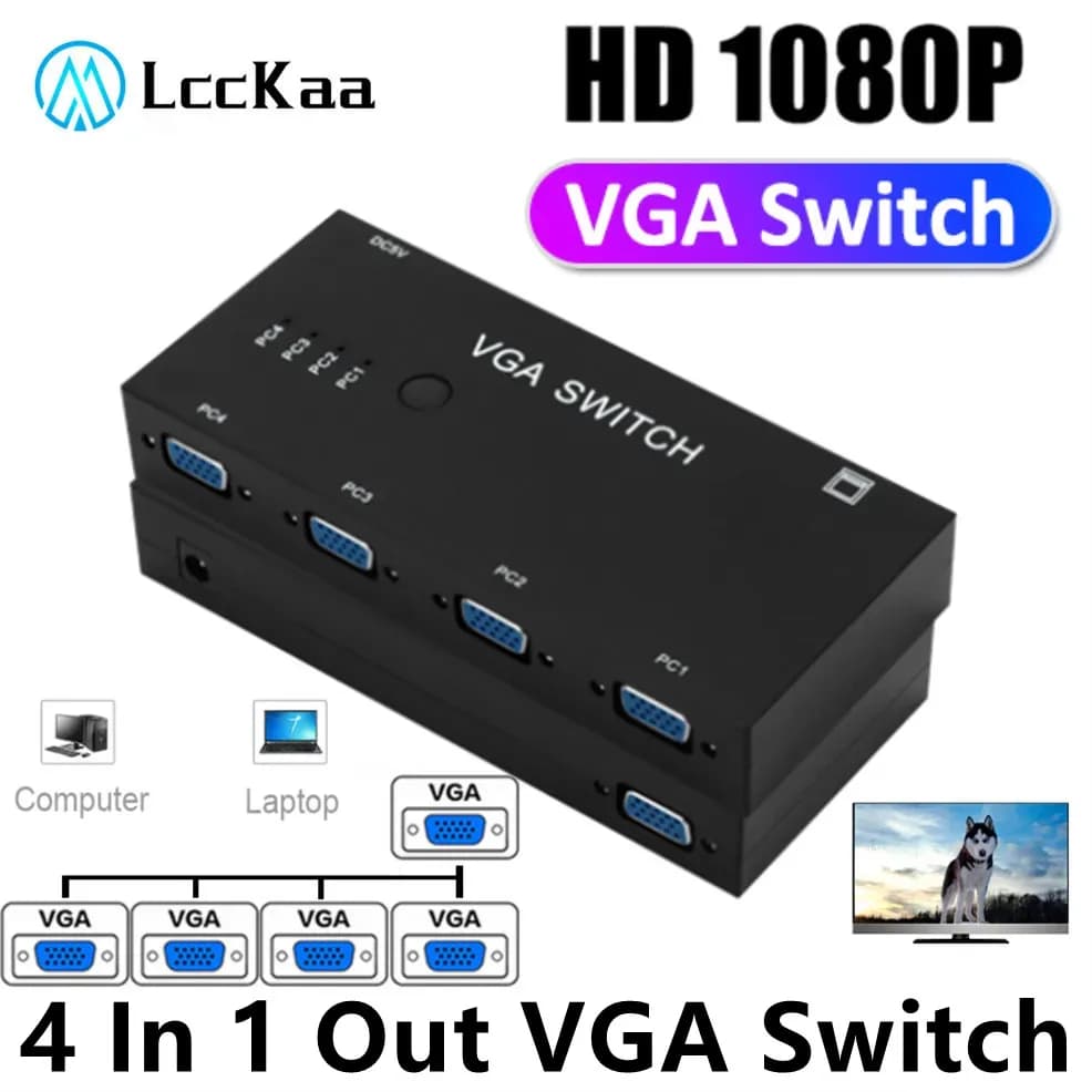 LccKaa Switcher VGA 4 in 1 uscita Switcher selettore condivisione manuale VGA a VGA Switcher per PC TV Box Monitor Proiettore