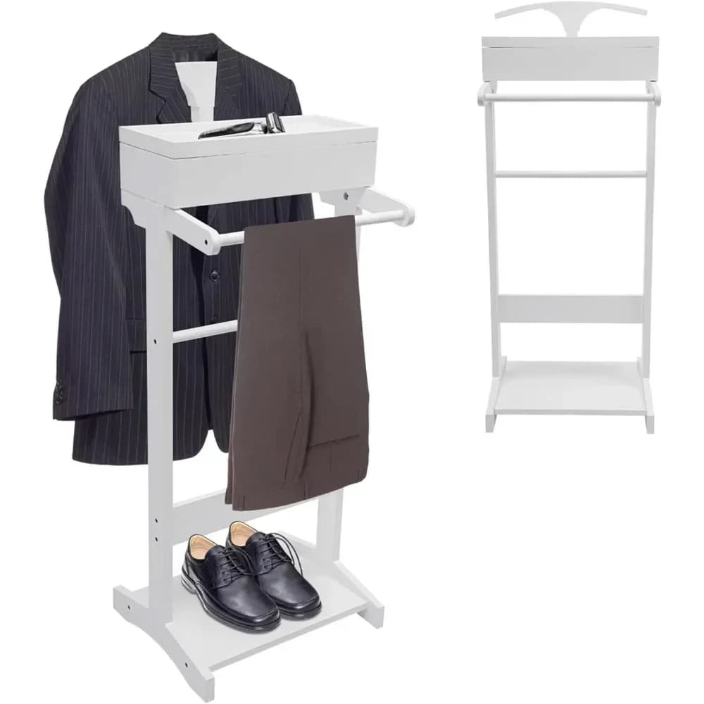 Appendiabiti da uomo in legno con cassetto, vassoio superiore, appendiabiti sagomato, barra porta pantaloni, scarpiera, porta abiti, stand appendiabiti