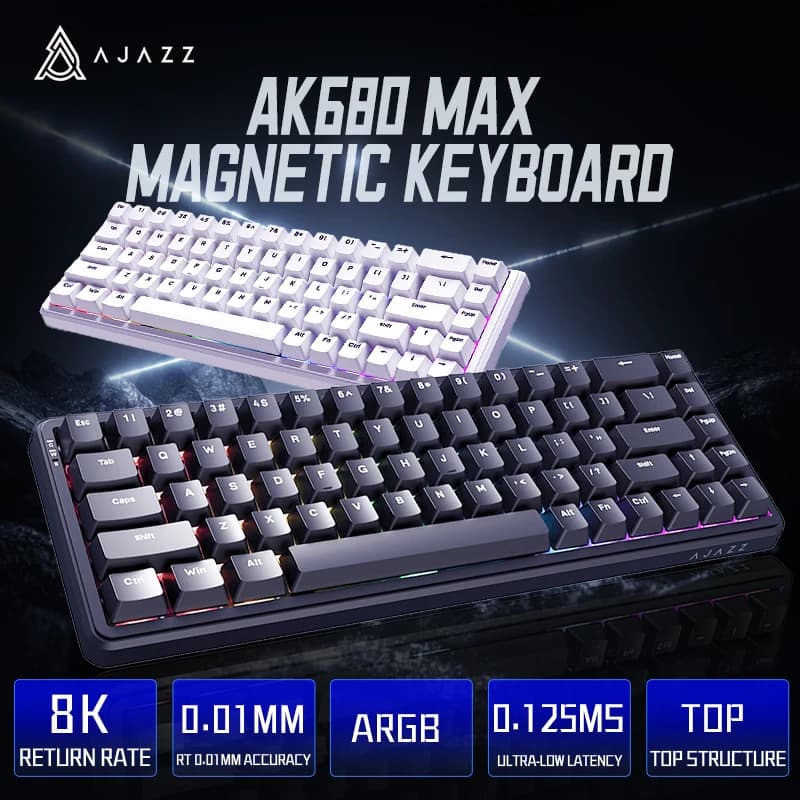 AJAZZ AK680 MAX Tastiera meccanica Interruttore magnetico HE 60% 8k/1K RGB Wired/Wireless Gaming Tastiera personalizzata Trigger rapido 0,01mm