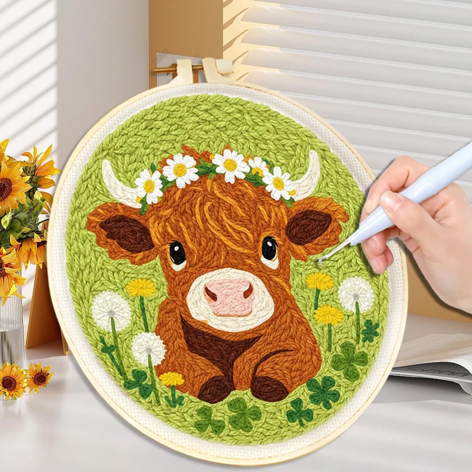 Punch Needle Embroidery Kits for Beginner Cute Animal Lover DIY Kit Embroidery Yarns Punch Needle Kit Craft Set Home Decoration