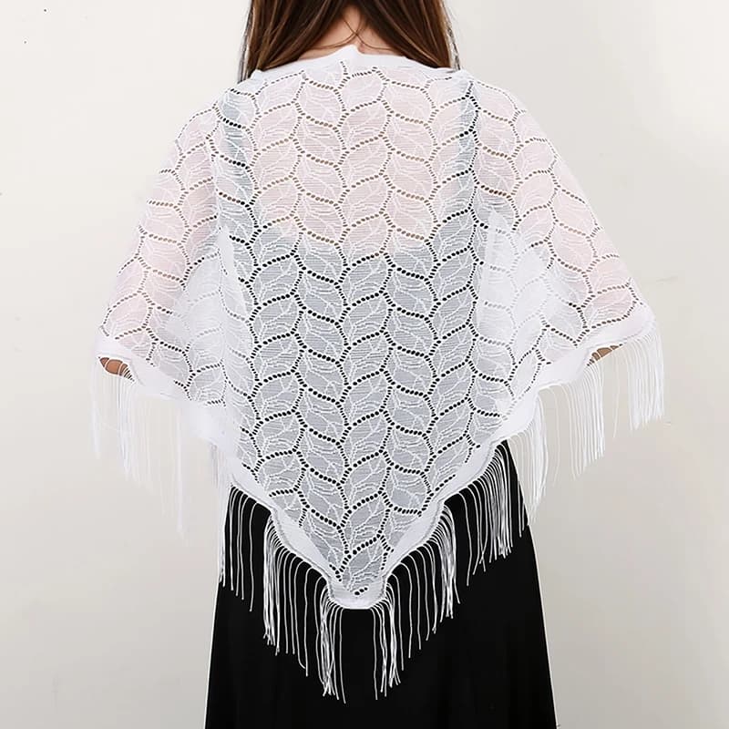 Sciarpa triangolare con nappe eleganti Scialli di preghiera in poliestere in chiesa Sciarpa di pizzo di colore puro Sciarpe da sposa Femme Scialle trasparente