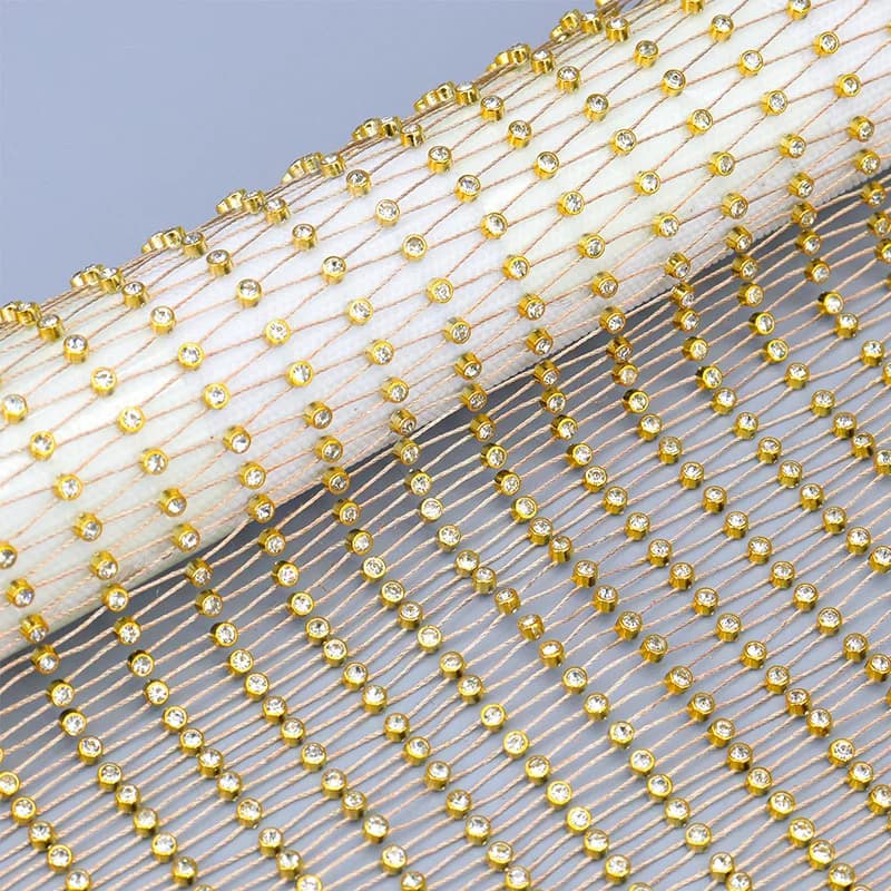 Tessuto con strass in cristallo effetto pietra, con motivo a rete da pesca, oro e nero, 65x55 cm, bianco, di tendenza, per decorazioni fai da te, abiti e maschere