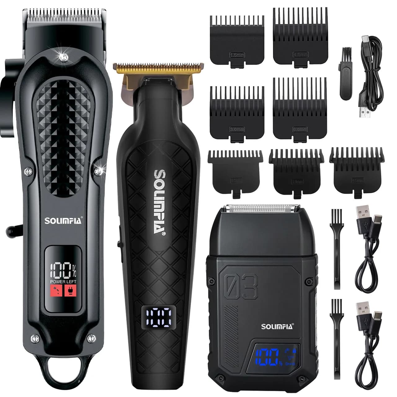 Solimpia Professional Hair Clipper 3-piece Set for Men Rechargeable Cordless Barber Clippers for Wet/Dry Hair Cutting