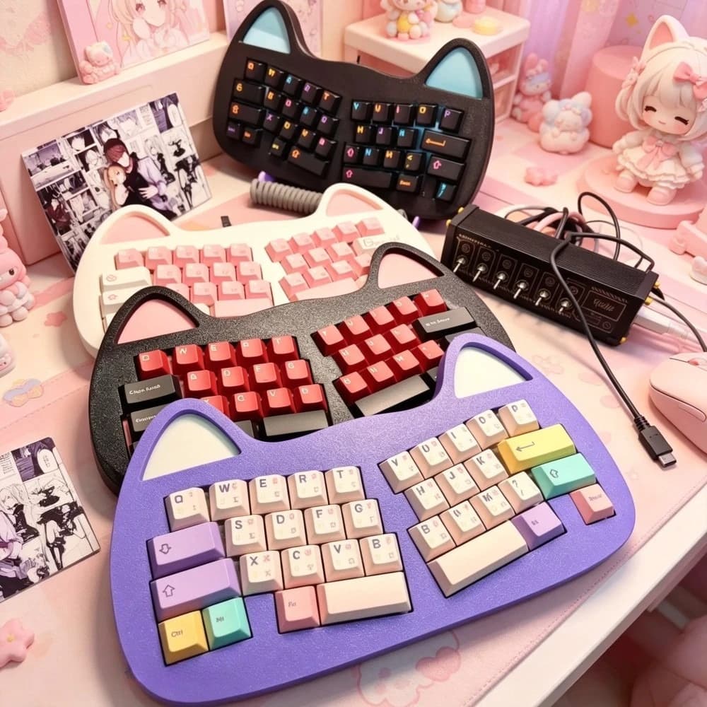 Kit Tastiera Meccanica Cat Qaz Alice RGB con Valvola Solenoide e Buzzer, Orecchie di Gatto Personalizzate, Hotswap, Accessori Gaming per Ragazze, Fai da Te