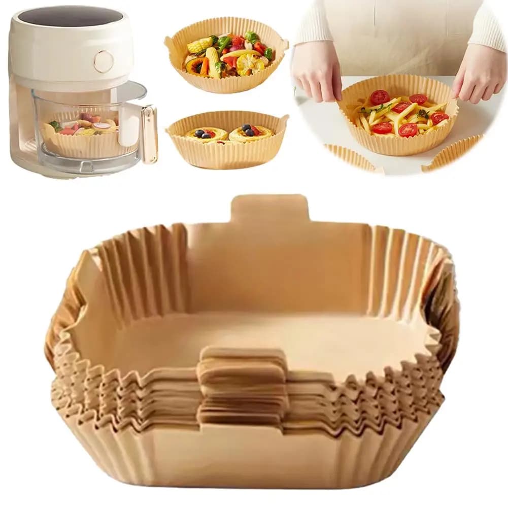 100 Pieces of Air Frying Oven, Square, Barbecue and Oven, 20/16/4.5cm, Non-stick and Disposable