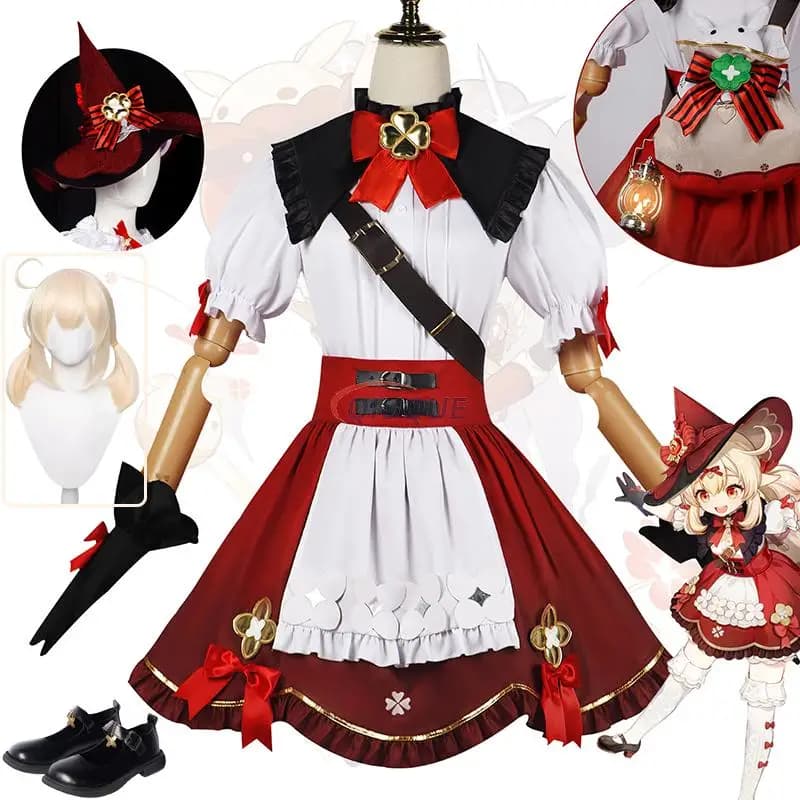 Costume cosplay piccola strega Klee con cappello copricapo zaino nuova pelle che fiorisce Starlight Klee parrucca scarpe vestito da donna