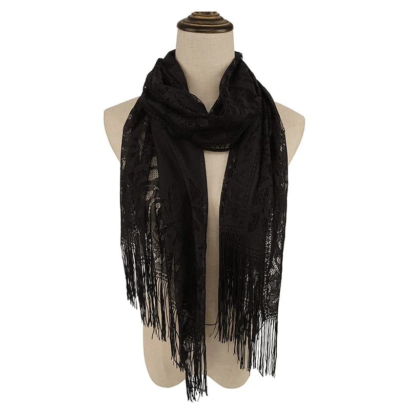 RUNMEI Black Yellow Pink Color Floral Lace Scarf Tassel Fringe Shawl Wrap Flower Headscarf Muslim Hijabs scarfs Women Ladies