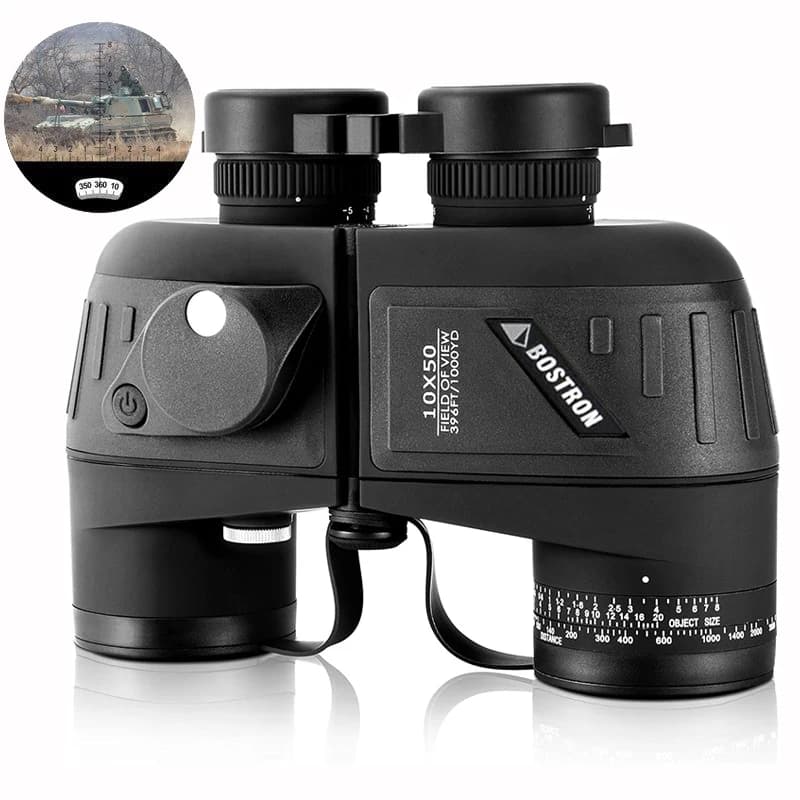 Binocolo 10x50 Marino Militare Impermeabile per Adulti con Telemetro Bussola Prisma BAK4 HD per Birdwatching e Caccia