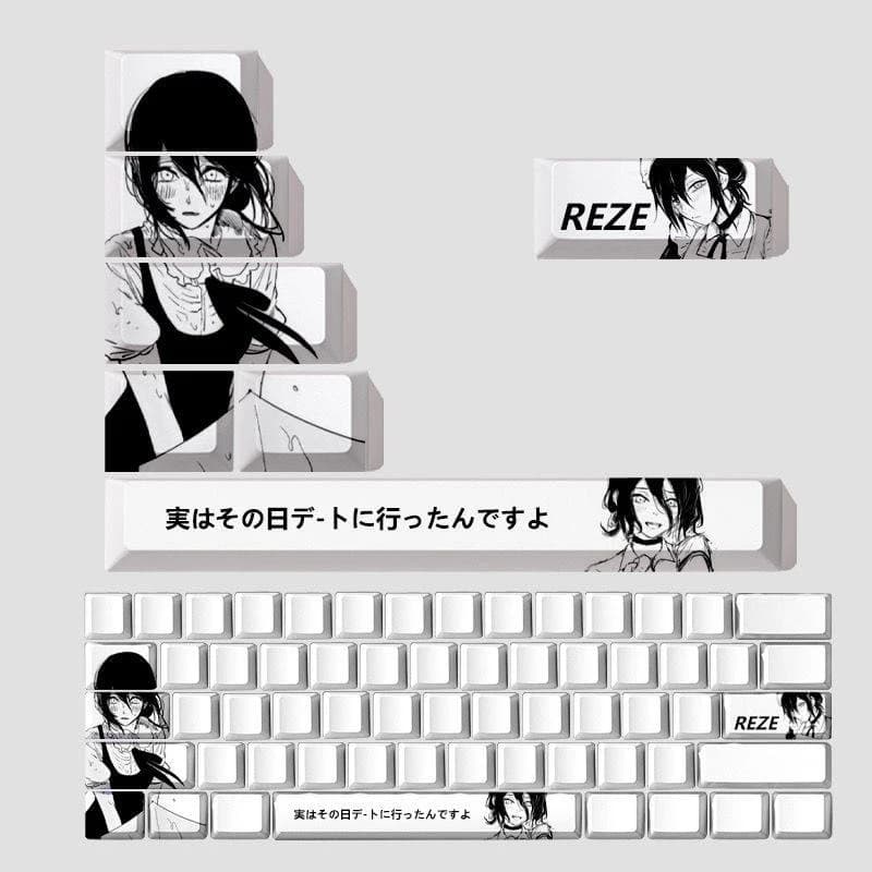 Keycaps Reze Personalizzati per Tastiera Meccanica, PBT con Sublimazione Termica, Accessori con Personaggi Anime Chainsaw, Compatibili con Switch Cherry Height
