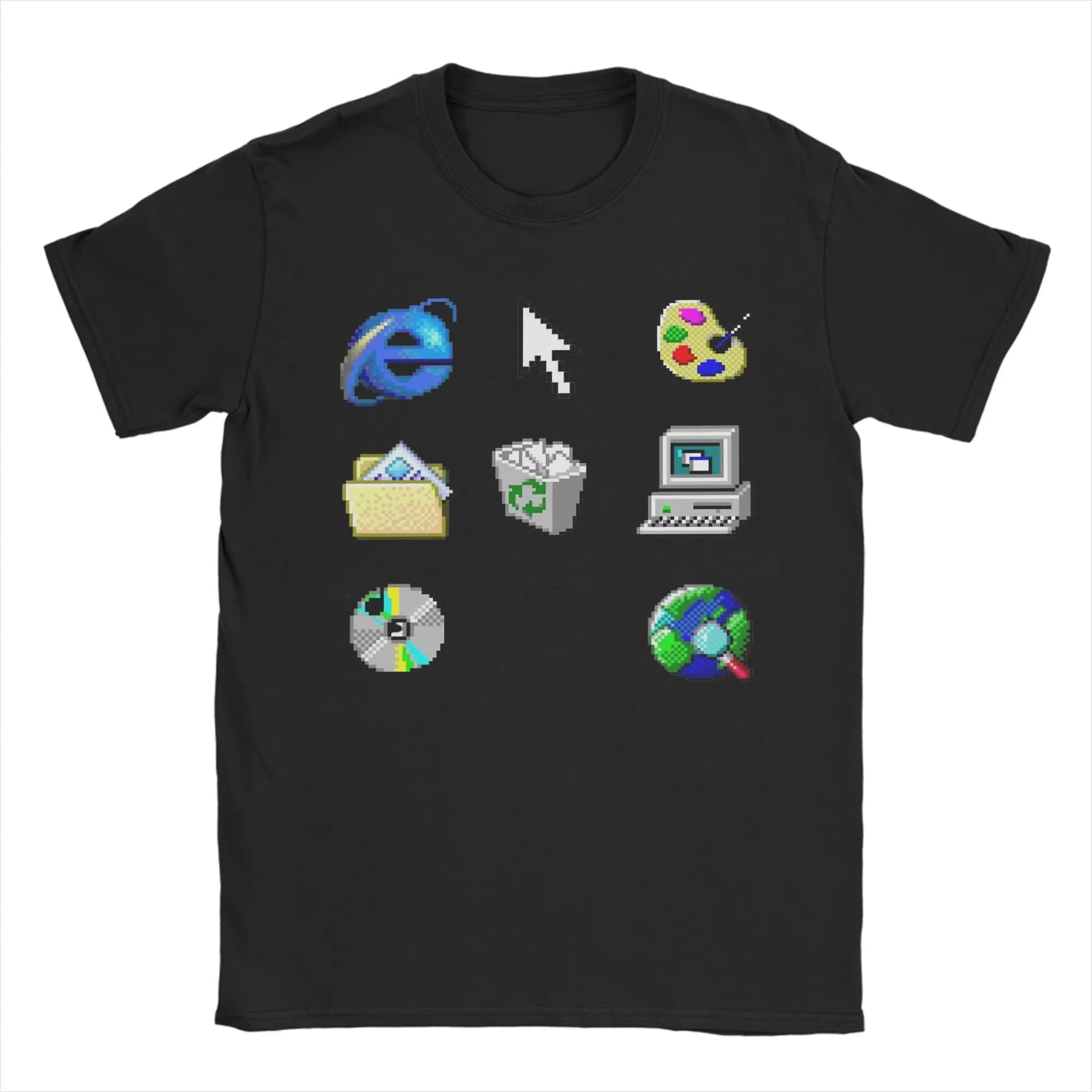 Men T-Shirt Old windows 95 icons Funny Pure Cotton Tees Short Sleeve T Shirt Crewneck Tops Gift Idea