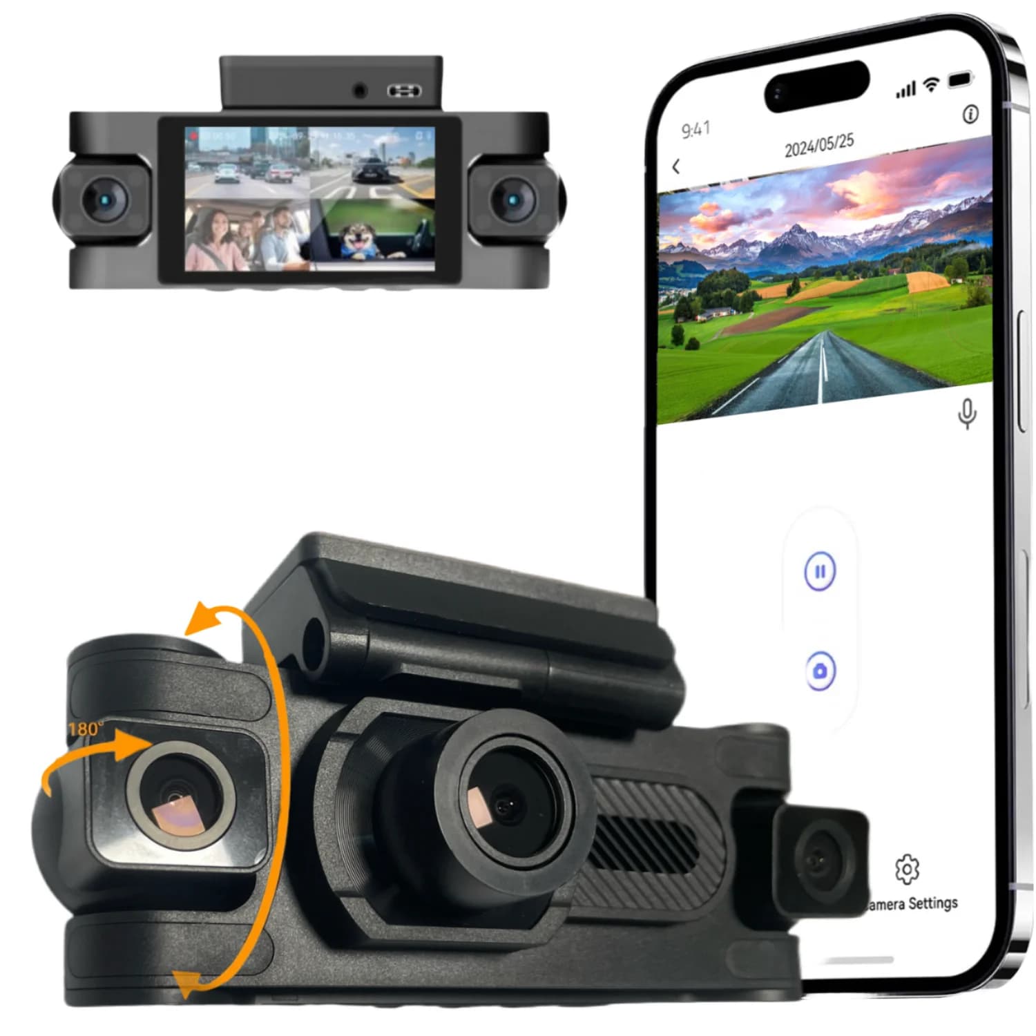 Dash Cam GPS 4K customizable LCD screen 4 channels 1080p Night vision WDR and app control Small black car box for driving recorder