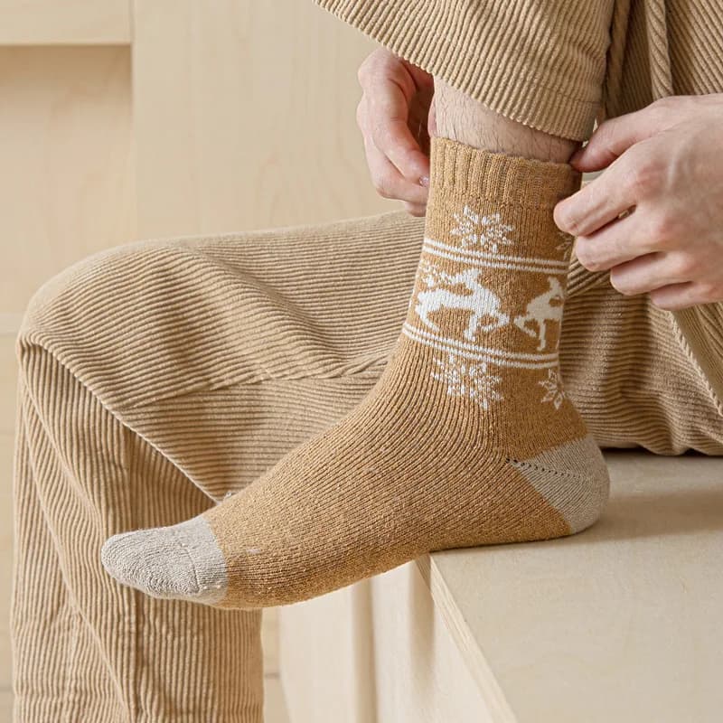 Calzini da uomo Autunno Inverno Lana Vintage Natale Stile etnico Calzini neutri a tubo centrale resistenti al freddo e caldi lavorati a maglia