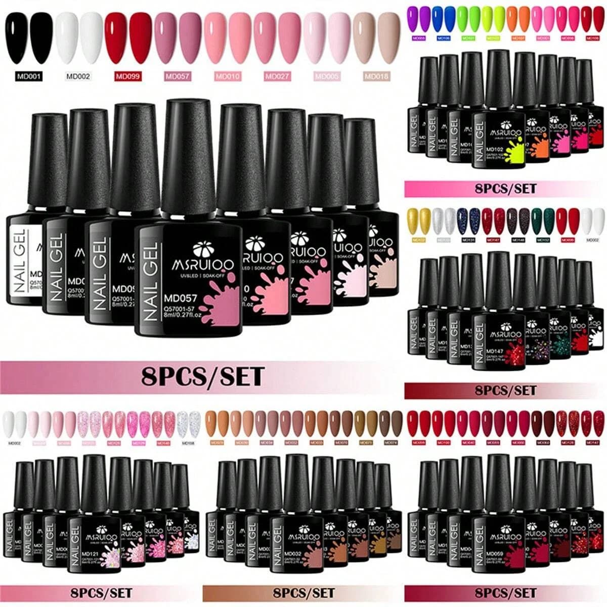 8 pezzi Set di smalti per unghie gel HEMA Free 8ml Semi permanente Soak Off Gel UV Vernice Decorazione per unghie Autunno Inverno Unghie Forniture