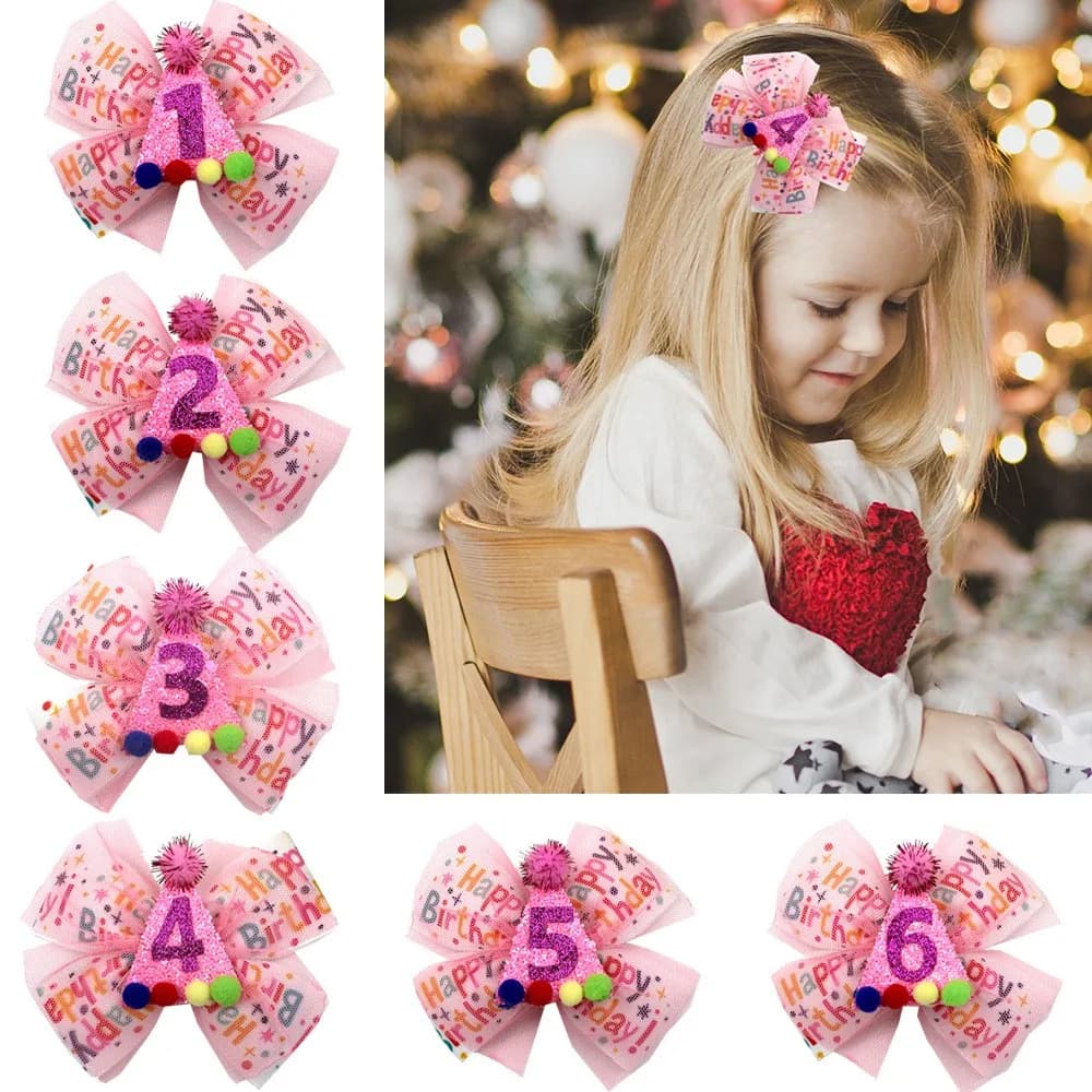 30pcs Baby Girl Glitter Hair Clips Letter Print Ribbon Bows Barrettes Pom Pom Hairpins Birthday Party Bulk Pack Accessory