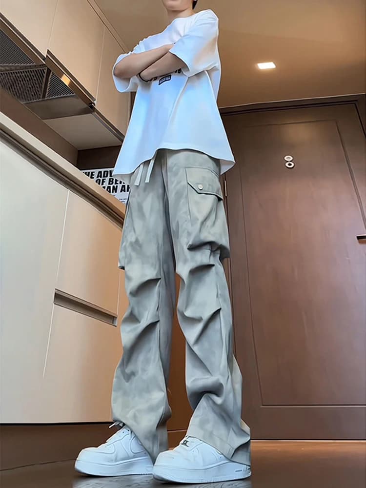 Pantaloni da lavoro da uomo American Paratrooper, estivi, alla moda, a pieghe, casual, larghi, a gamba dritta