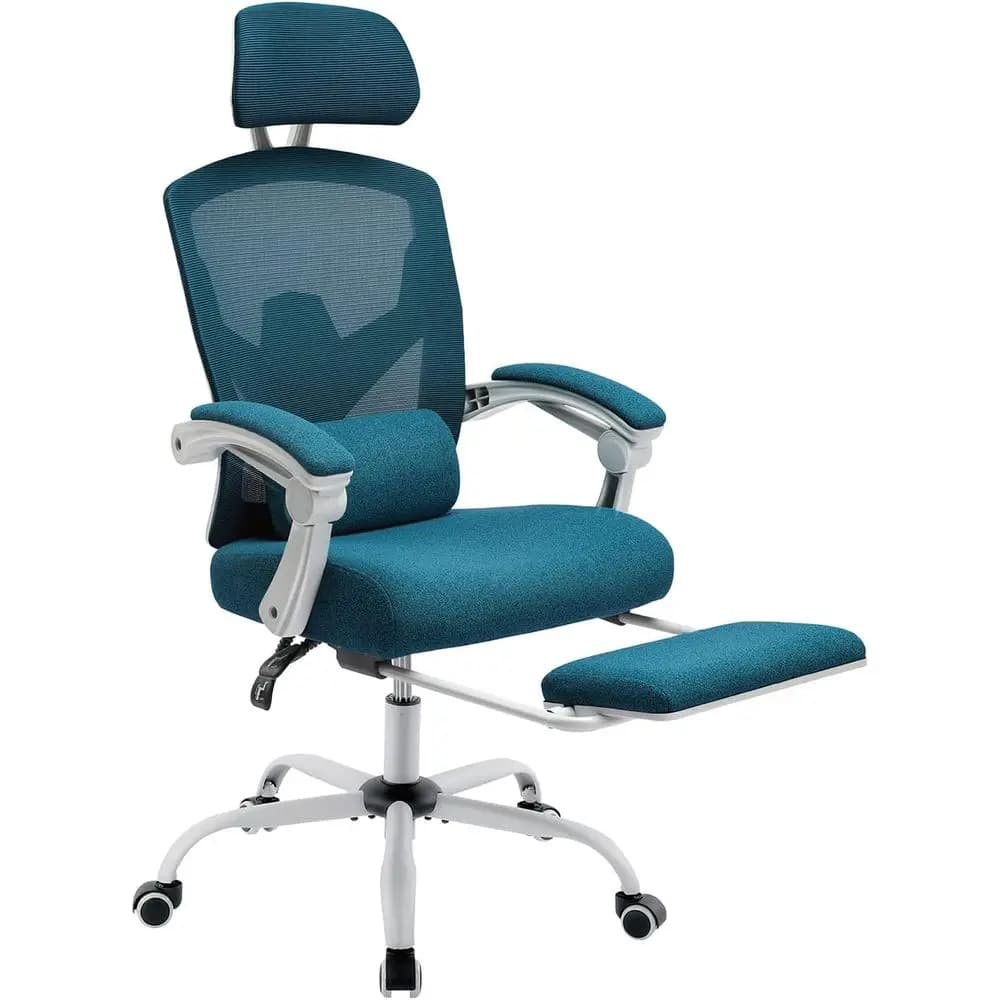 Sedia Girevole Ergonomica con Schienale Alto in Rete, Poggiapiedi, Supporto Lombare, Braccioli Comodi e Ruote