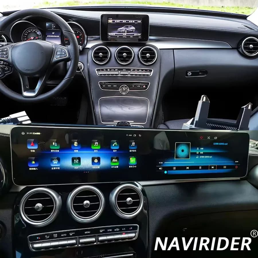 Touch Dual Screen Stereo GPS Navigation For Benz C GLC 2016-2022 Car Radio Carplay Android14 Auto Media Video Player HeadUnit