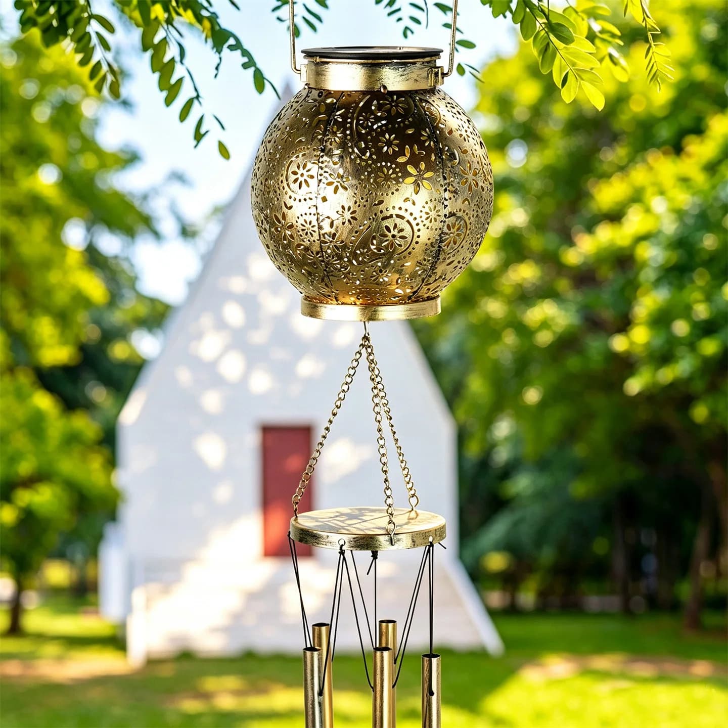 Solar Charged Wind Chime Light with Butterfly Theme LED Lantern and Tuned Metal Tubes for Garden Patio Ambience