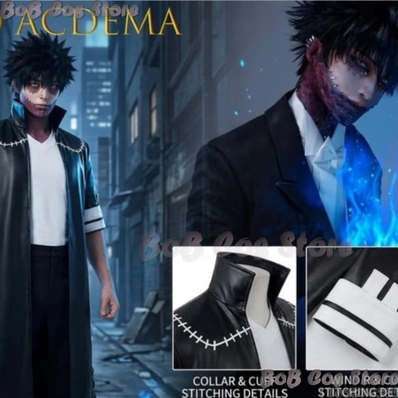 Costume Cosplay My Acdeia Dabi, Giacca Nera con Motivo Fiamma, Effetto Pelle Bruciata, Mantello Staccabile, Guanti, Cintura, per Natale e Carnevale