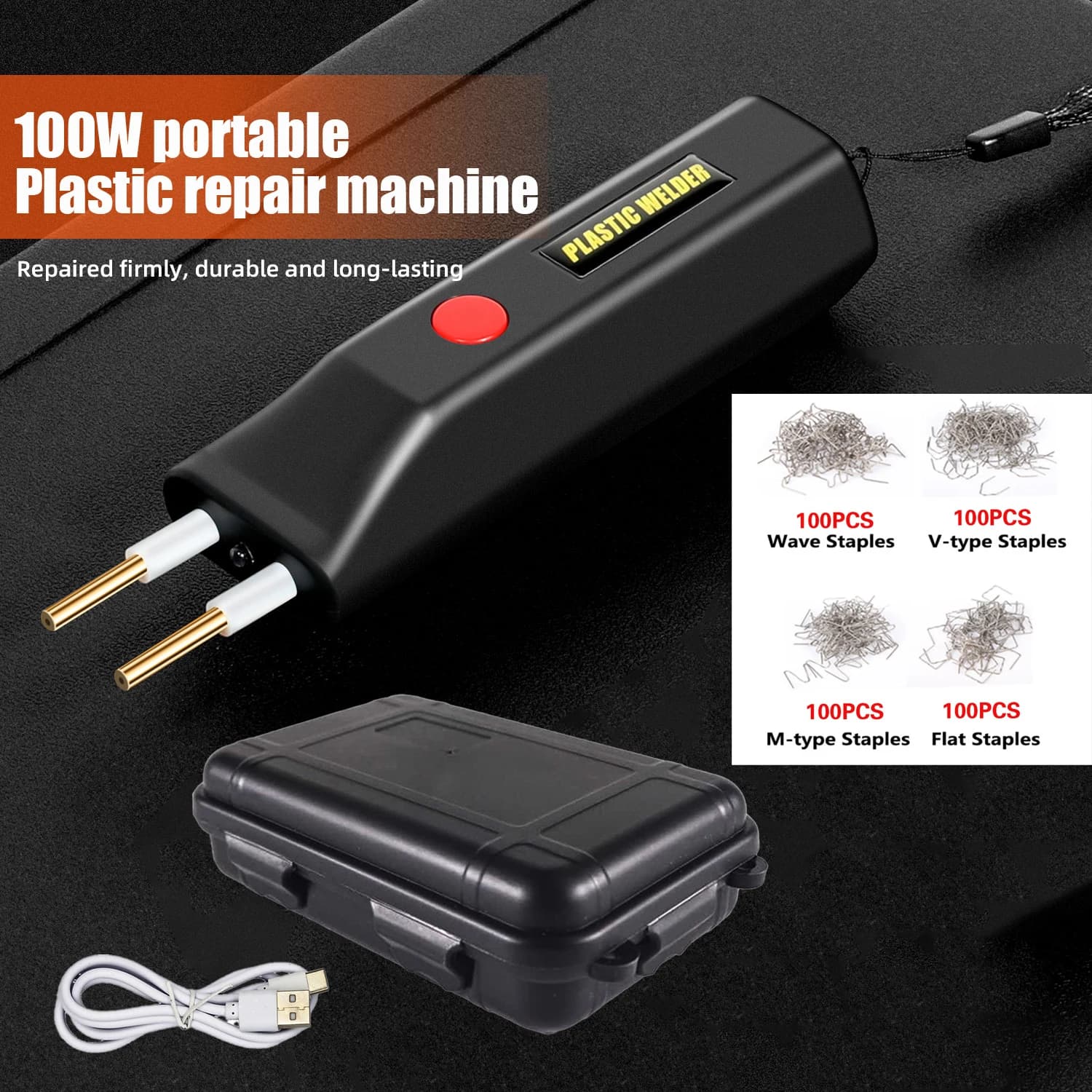 Mini saldatore di plastica portatile USB wireless con scatola protettiva, saldatrice di plastica con cucitrice a caldo da 400 pezzi