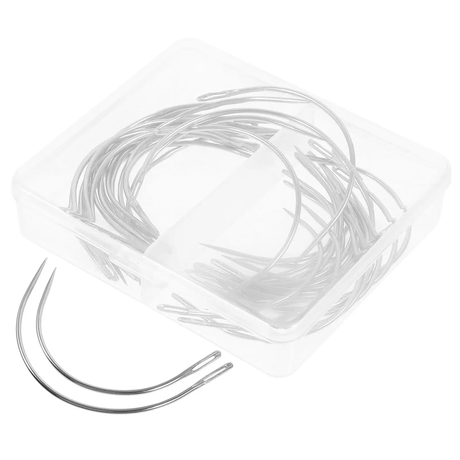 Kit da 40 Aghi Curvi Tipo C per Cucito a Mano, 2 Misure, Aghi in Metallo Lucidato per Tappezzeria, Riparazione Sedili Auto e Tende