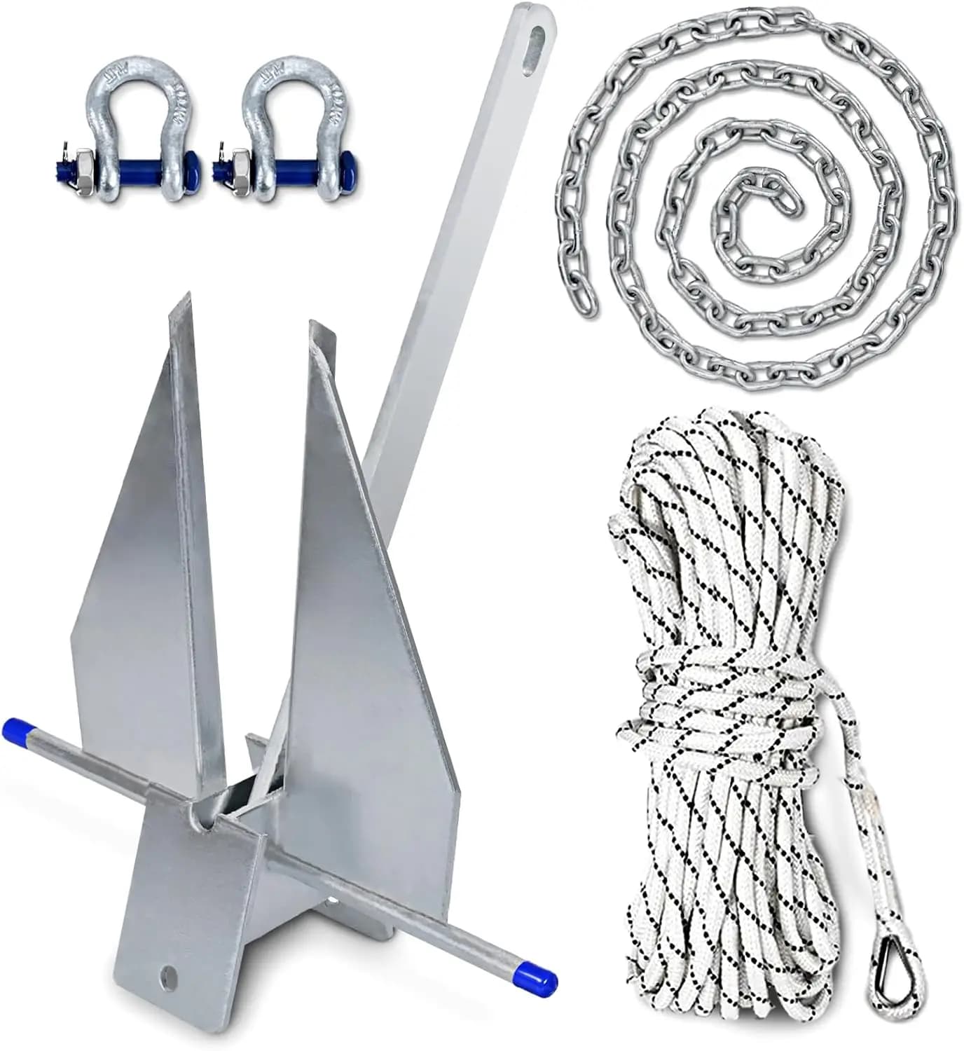 Kit Ancoraggio Danforth Zincato 5-25 libbre con Catena, Grillo e Corda per Barche, Pontoni, Pesca e Vela