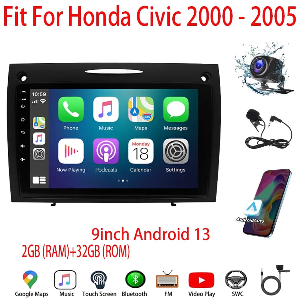 Android 13 Car Radio Multimedia For Honda Civic 2000 - 2005 Head Unit For CarPlay Android Auto 2+32GB Mirror Link GPS Navigation