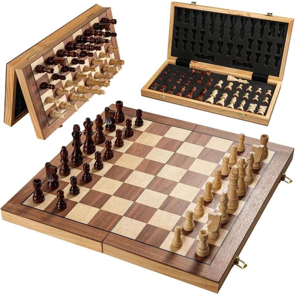 Set di scacchi magnetici pieghevoli in legno con portaoggetti per giochi da viaggio per bambini adulti