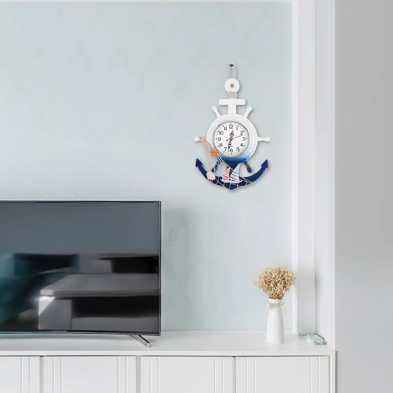 Orologio da Parete a Forma di Ancora, Stile Mediterraneo, in Legno e Plastica, Decorazione Creativa per Camera da Letto