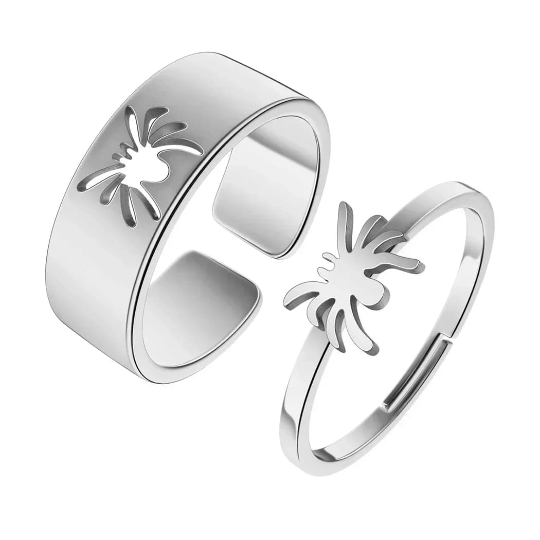 Set di Gioielli a Forma di Ragno in Acciaio Inossidabile, Anello Doppio Promessa Abbinato per Donne, Amanti e Coppie, Anello Regolabile da Dito, Idee Regalo