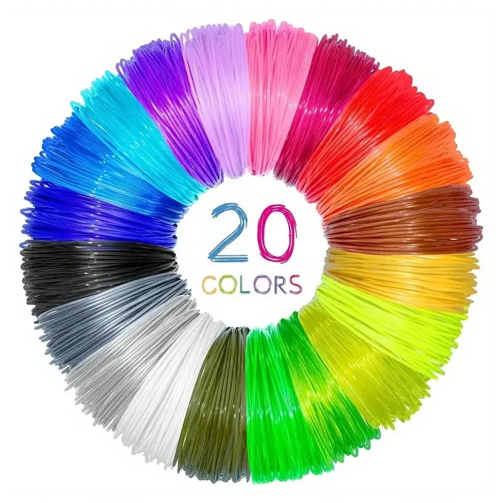 20 PLA filament colors for 1.75 mm 3D pen, 10 feet per color, total 200 feet, with 2 protective sheaths, random colors