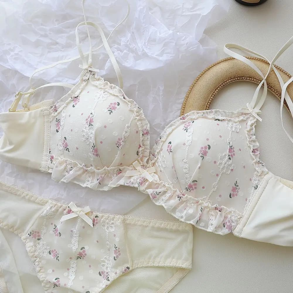 YSANSCA Boho Bra + Panty Underwear Set donna 2 pezzi Everyday White Flroal Intimates Set di biancheria Sexy