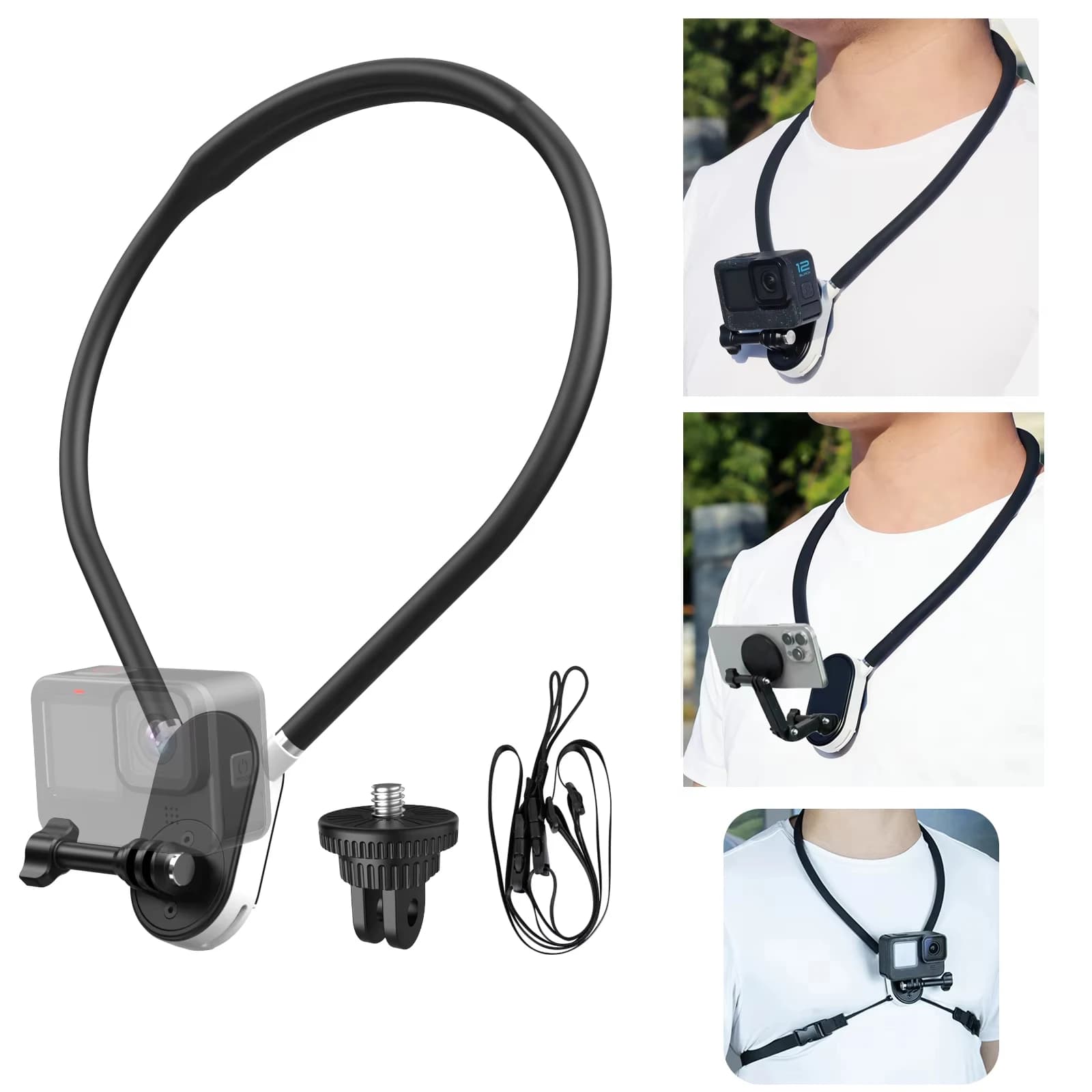 Supporto da Collo e Petto per GoPro 13 12 Hero 11 10 9 8 Insta360 X5 X4 X3 DJI Osmo Action, Accessori in Silicone per Action Camera