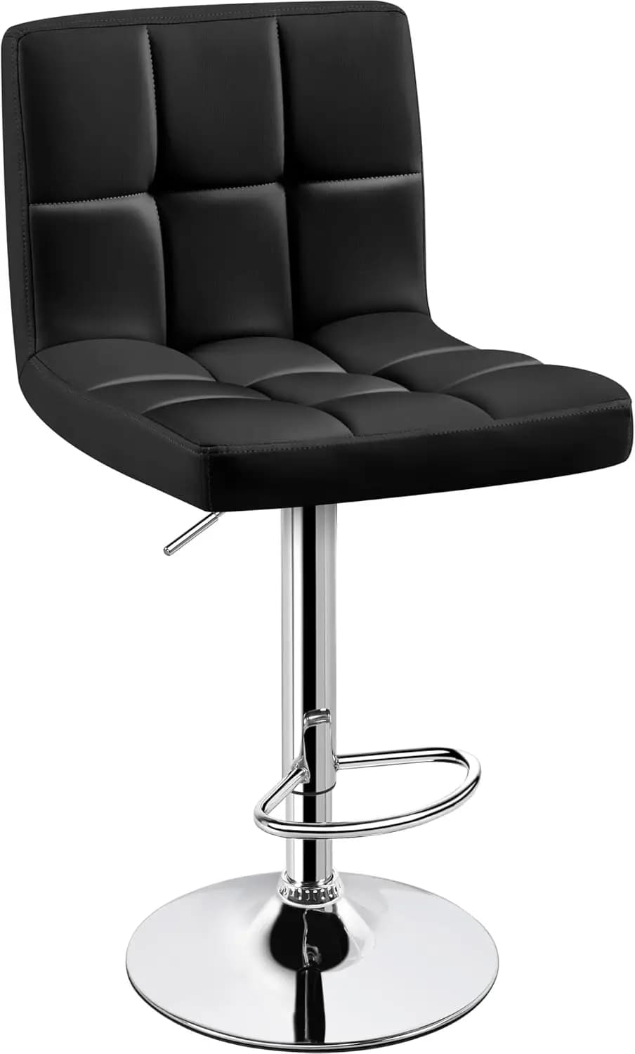 Adjustable PU Leather Swivel Barstool with Back and Footrest, Black, for Kitchen Counter Dining Room