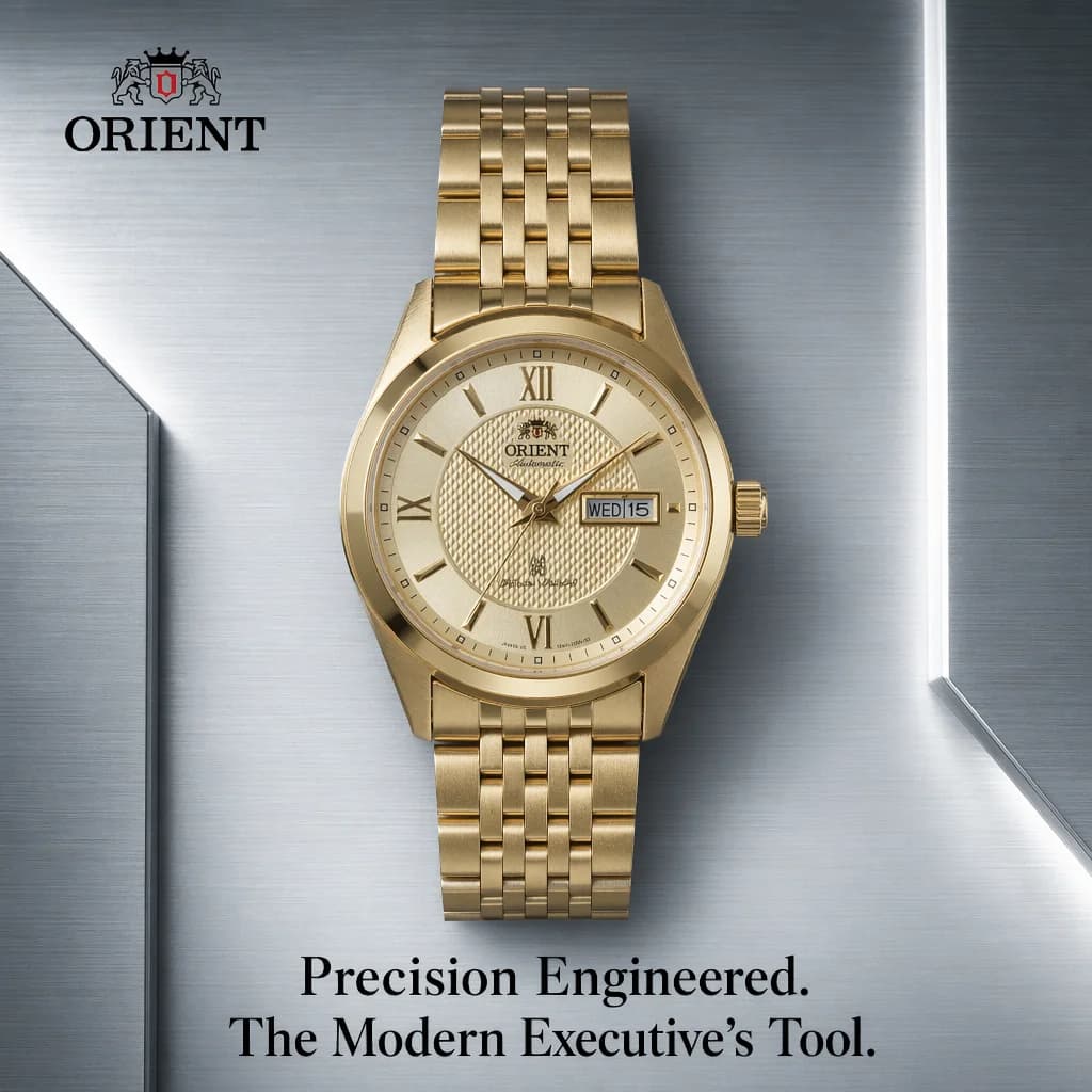 Orient Men Dual Day Date Automatic Mechanical Watch Roman Numerals Stainless Steel Bracelet Business Wristwatch