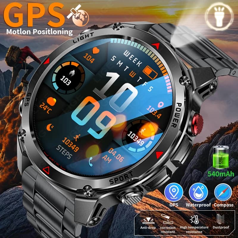 LIGE Nuovo Smartwatch Militare GPS LED per Esterni, Display AMOLED da 1,46'', Bussola, Altimetro, Chiamate BT, Impermeabile 3ATM, Orologio Sportivo