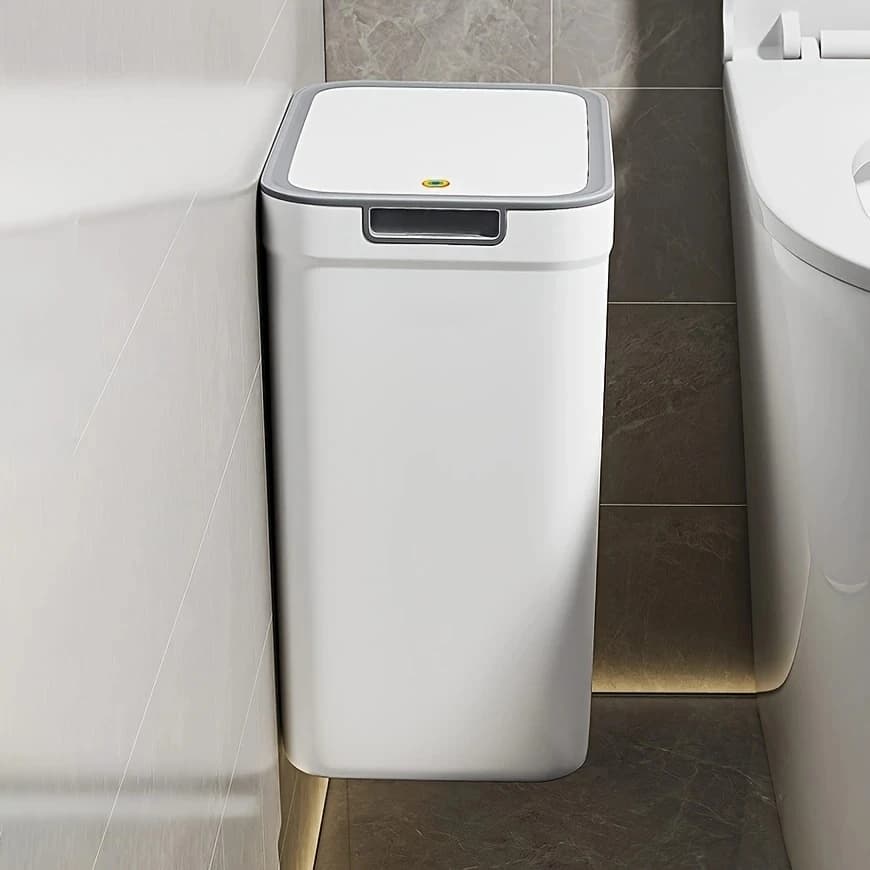 Cestino per Rifiuti da Bagno Senza Contatto: Contenitore a Muro con Chiusura Ermetica e Funzione Anti-Odore | Plastica resistente, design rettangolare