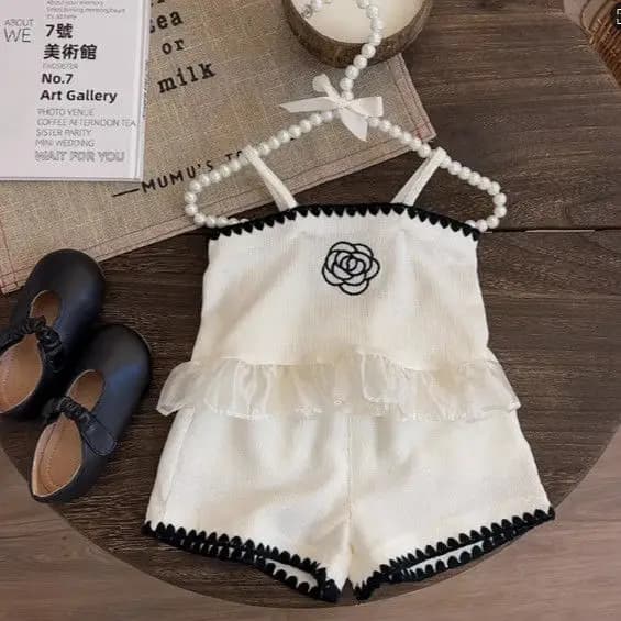 Children's Sets Floral Embroidered Strappy Top + Shorts 2-Piece Set Summer Kids Clothes Girls Kids Clothes Girl Clothes