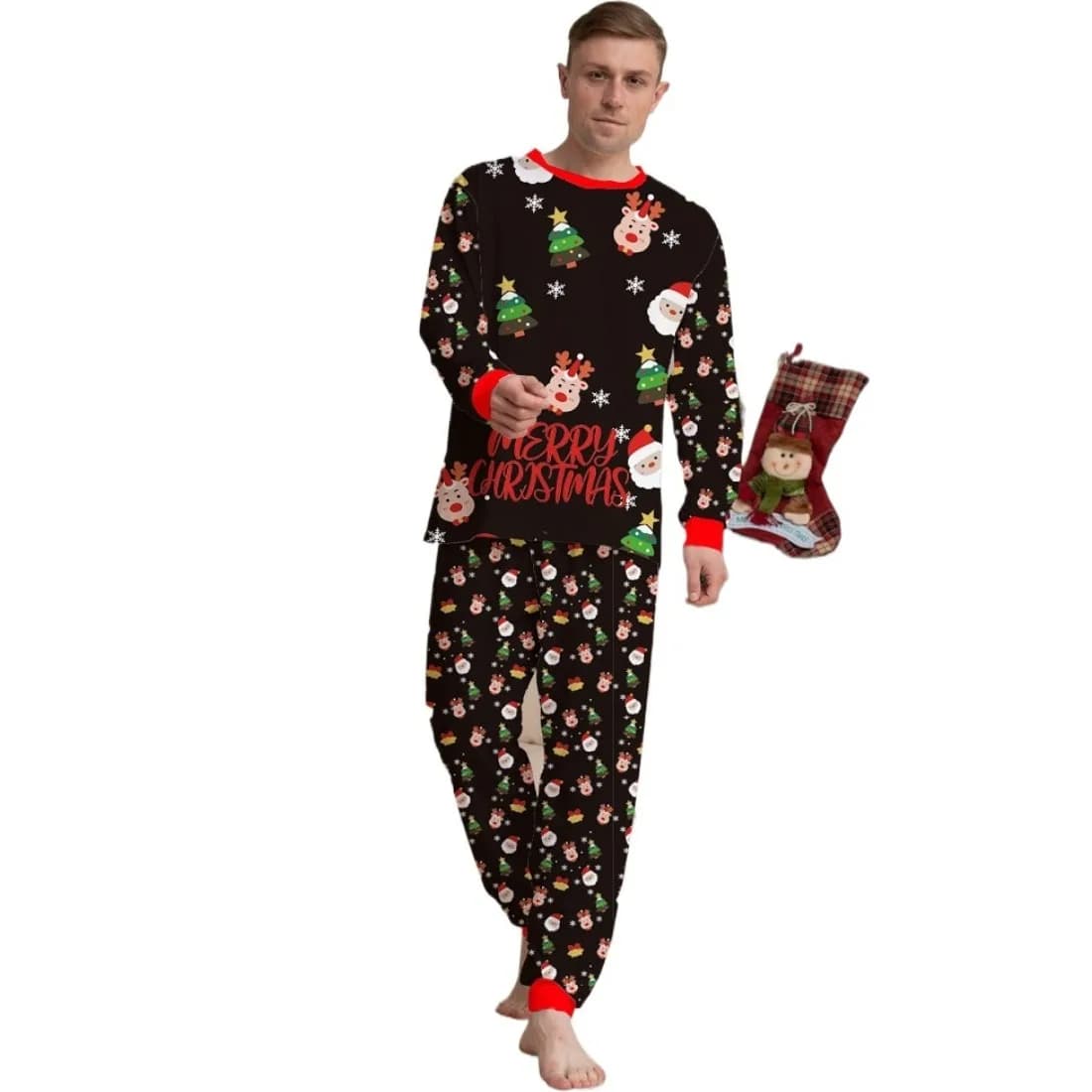 Pigiami coordinati natalizi per la famiglia, set pigiama natalizio per adulti e bambini, top stampato + pantaloni 2 pezzi, tutina per neonati maschi e femmine