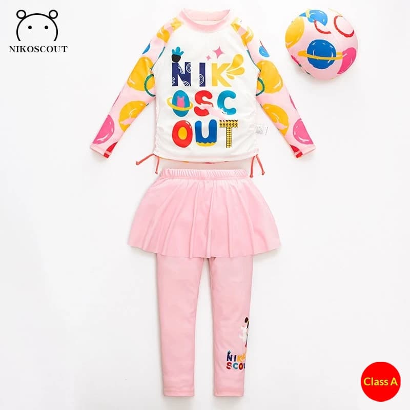 Swimsuit for girls, children, and babies, long sleeved swimsuit for girls, quick drying sunscreen for girls, dopamine split swim