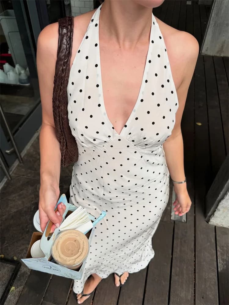Abito Lungo Elegante da Donna con Scollo a V e Schiena Scoperta, Vestito Aderente con Lacci e Dettagli a Contrasto, Abito da Festa Femminile