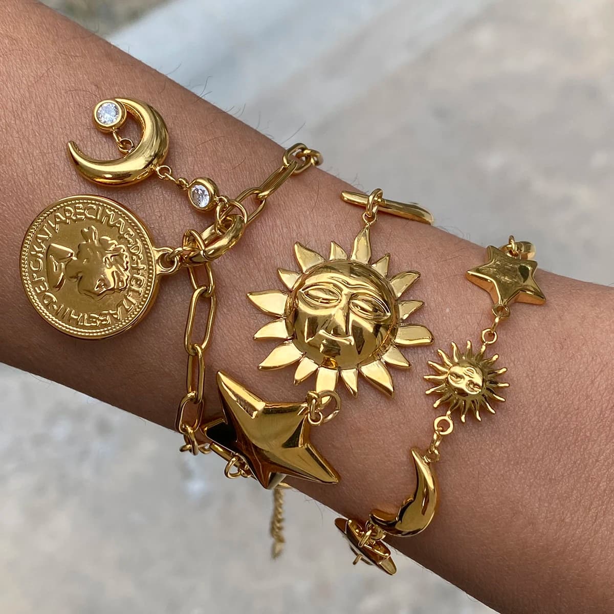 Yori Trendy Star Moon Bracciale in acciaio inossidabile con struttura in metallo placcato 18 carati impermeabile gioielli da donna 2025