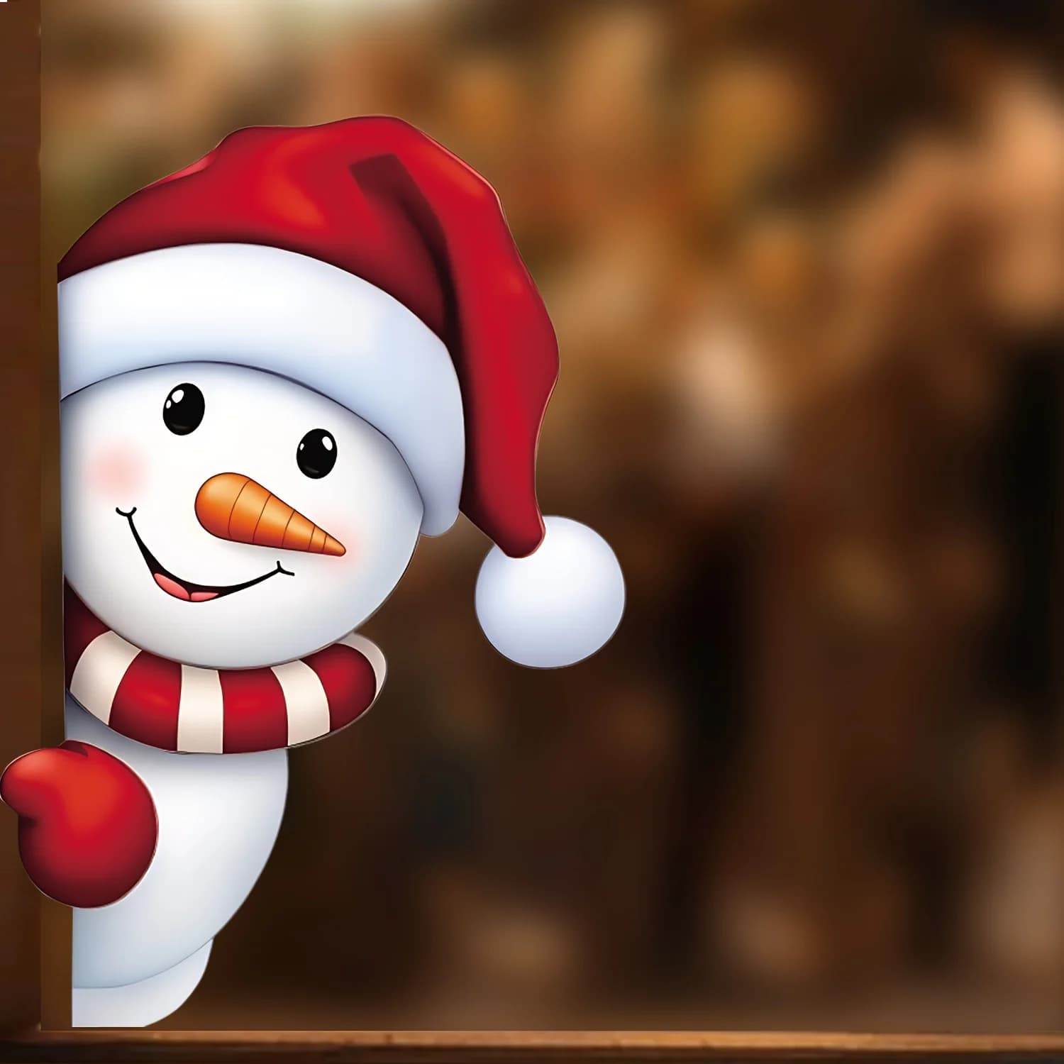 Cute Peek Snowman Christmas Wall Sticker Red Santa Hat Striped Scarf Removable Vinyl Window Glass Holiday Decor Sticker