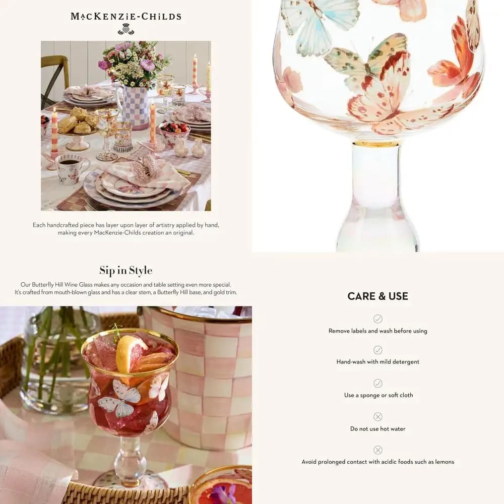 Elegante bicchiere da vino con calici, 16 once, design Butterfly Hill
