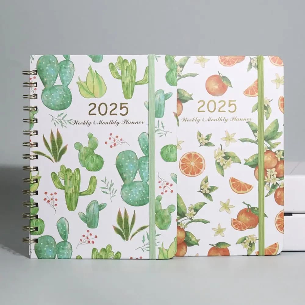 Agenda Mensile 2025 in Inglese, Pianificatore a Spirale con Fogli Staccabili, Organizer con Fiori, Diario, Quaderno Pratico per Pianificazione Settimanale