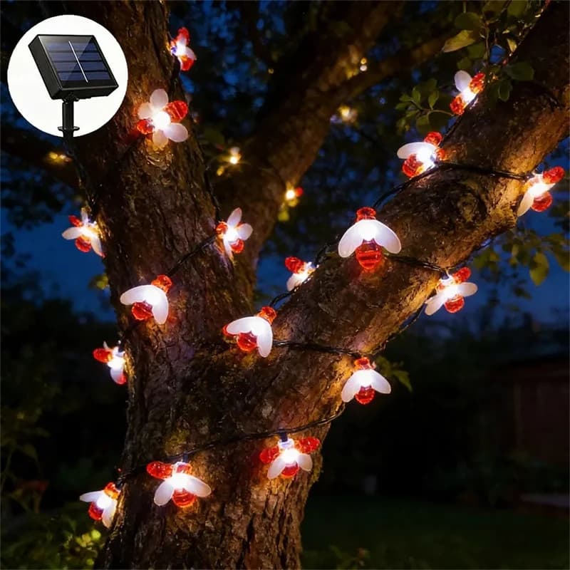 Luci a Stringa LED Solari a Forma di Ape, 8 Modalità, Luci Fatate per Esterni, Giardino, Recinzione, Patio, Albero, Prato, Matrimoni, Feste, Tende, Campeggio, Decorazione