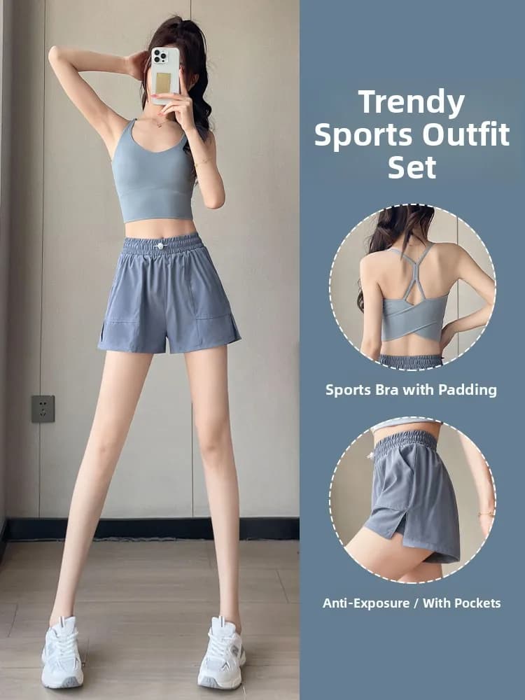 Set Sportivo da Corsa per Donna, Asciugatura Rapida, Abbigliamento per Palestra e Corsa Mattutina, Top Yoga alla Moda, Pantaloncini Sportivi Casual