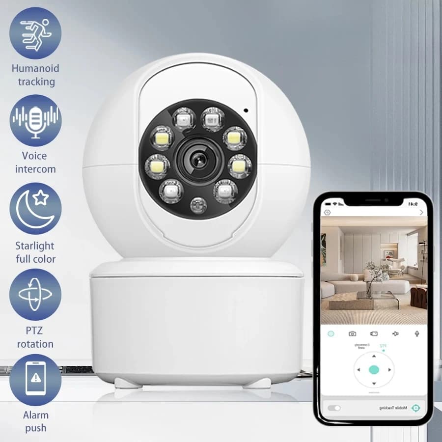 Telecamera di sicurezza wireless WIFI 1080P, monitor per bambini CCTV domestico, visione notturna a colori, tracciamento automatico, audio bidirezionale ICSEE
